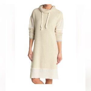 STITCHDROP women’s casual mix fabric twill dress cowl neck draw string relaxed M